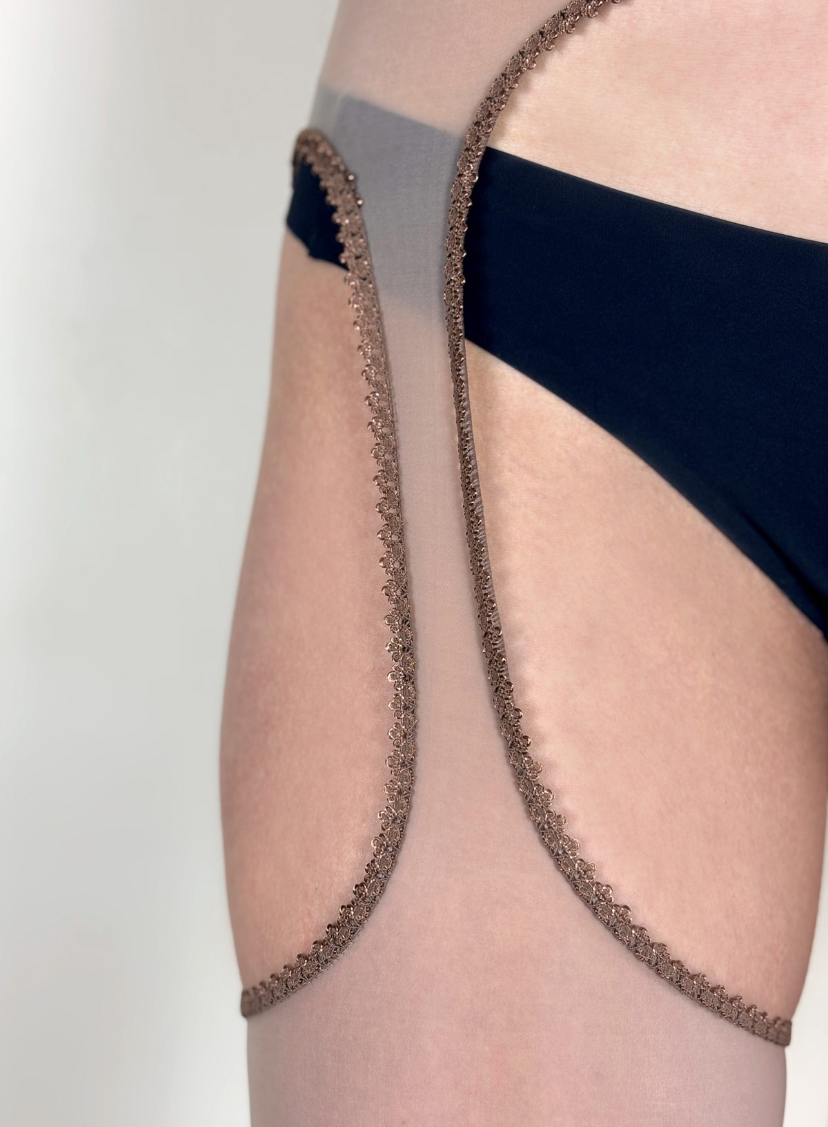 Coffee Tights with Suspender-Style Design