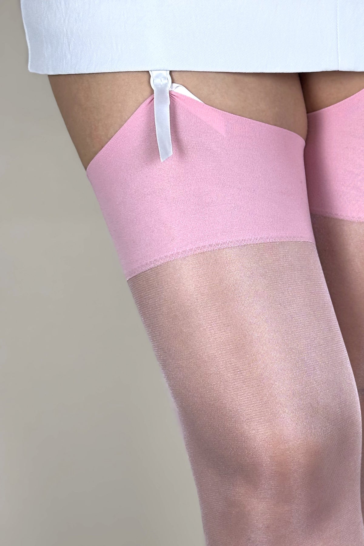Pink 12D Glossy Sheer Thigh High Stockings with Plain Top