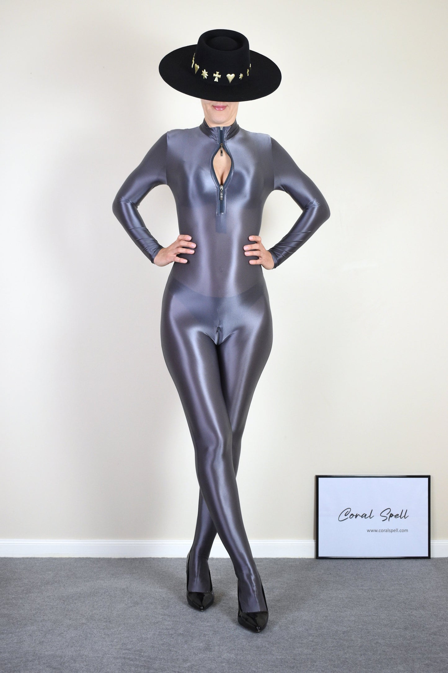 Shiny Spandex Bodystocking with Dual Zippers