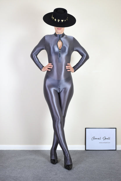 Shiny Spandex Bodystocking with Dual Zippers