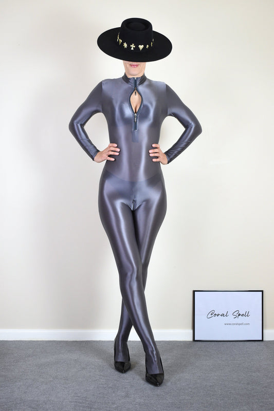 Shiny Spandex Bodystocking with Dual Zippers