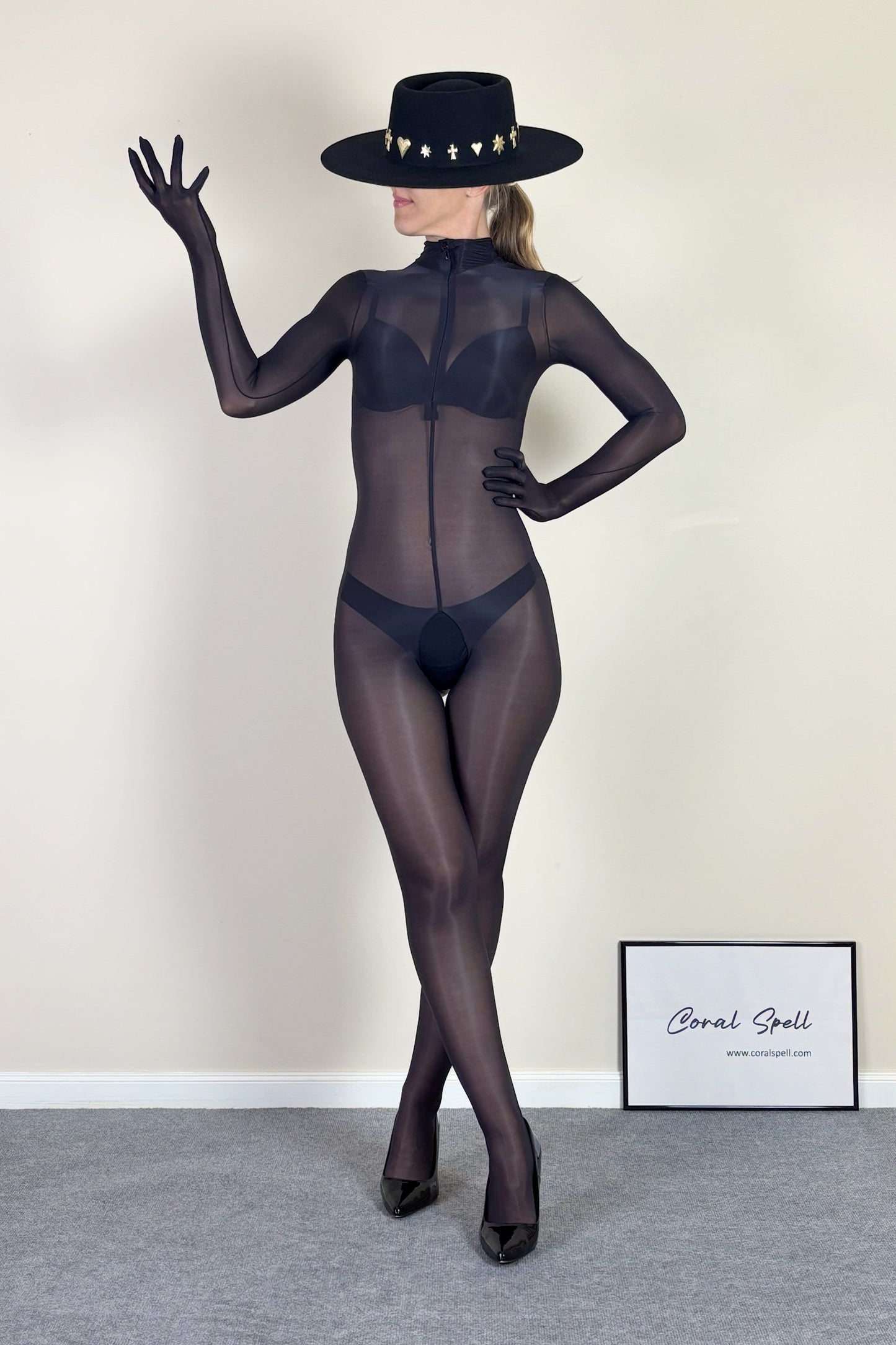 Sheer High Neck Bodystocking with Front or Back Zip
