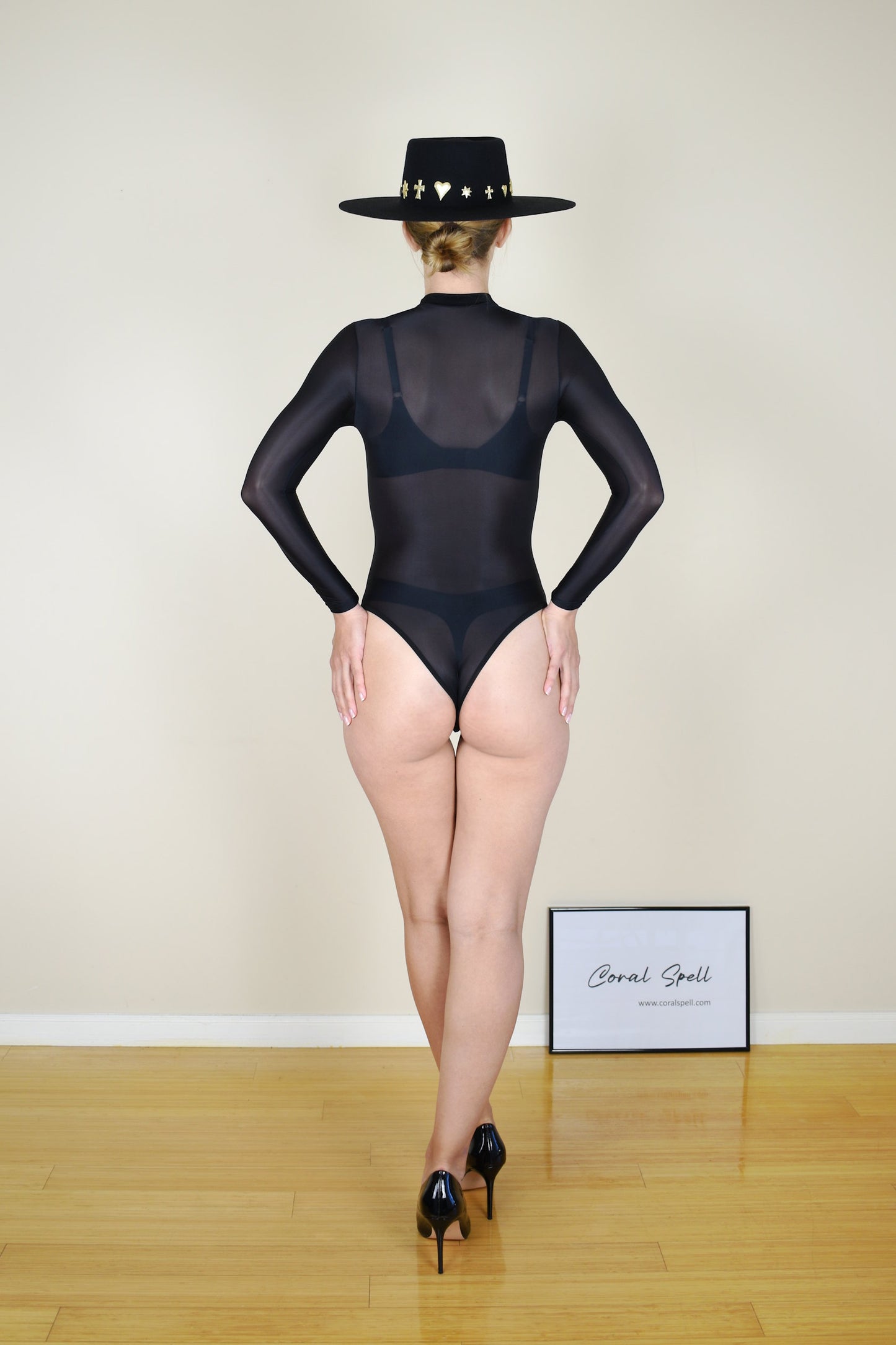 Black Glossy Sheer Nylon Bodysuit