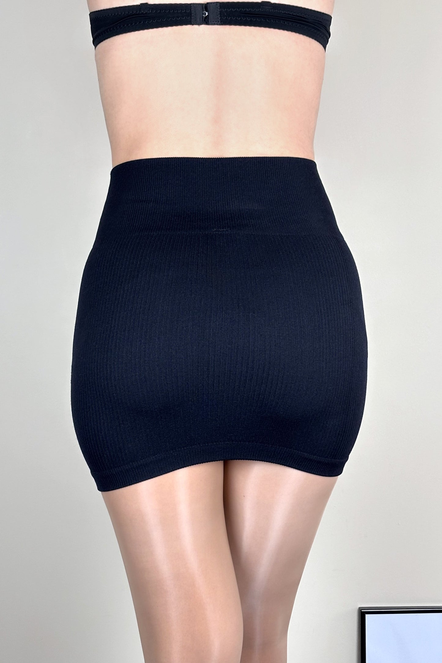 Black Ribbed Bodycon Mini Skirt