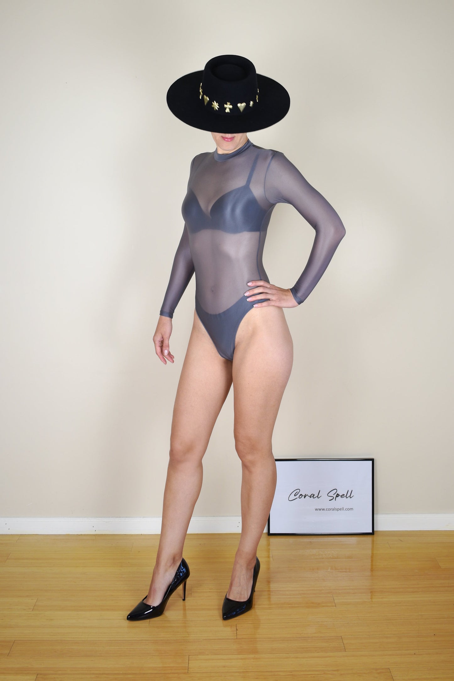 Silver Glossy Sheer Nylon Bodysuit