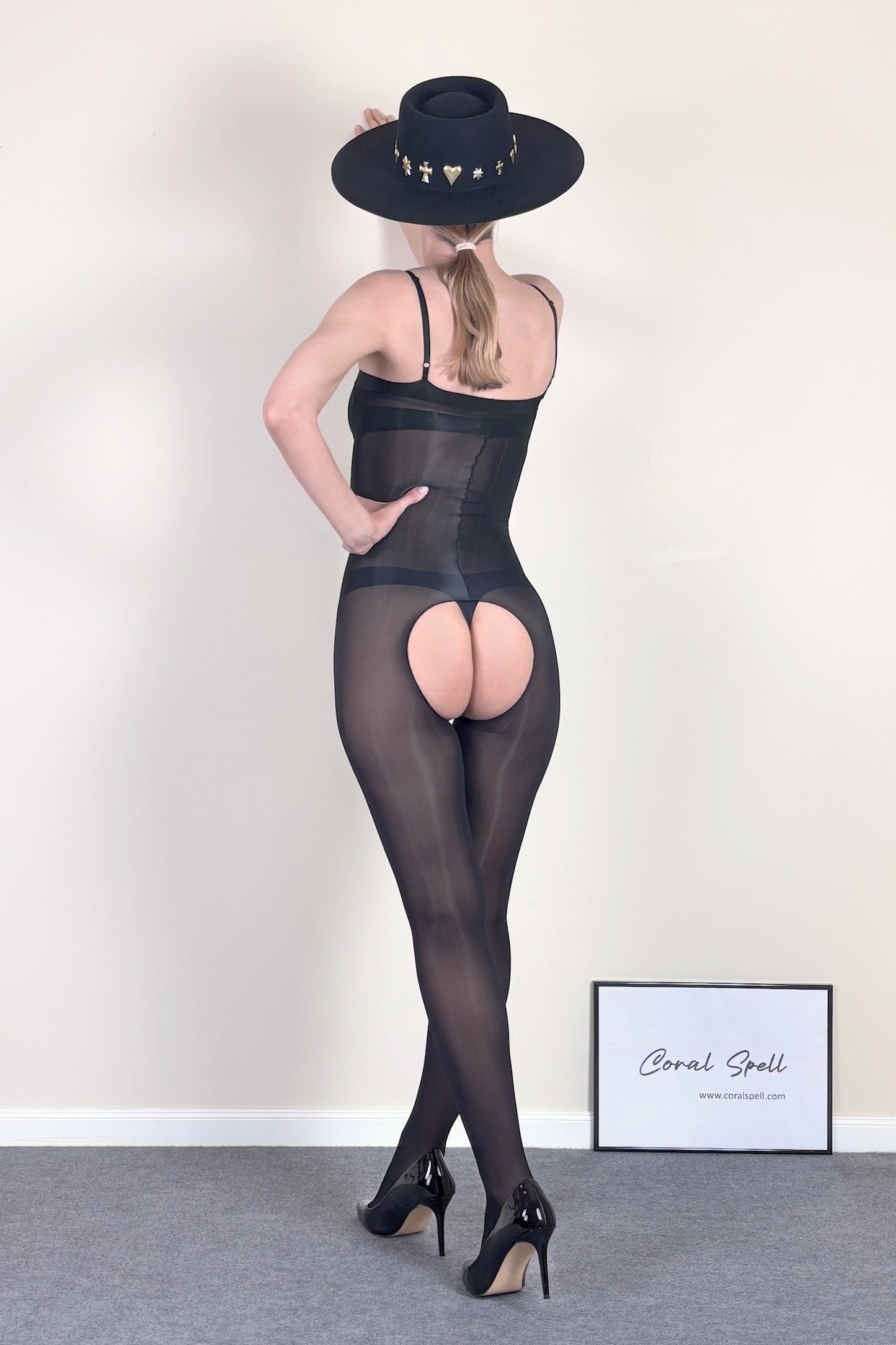 Glossy Bodystocking with Straps - Open Crotch
