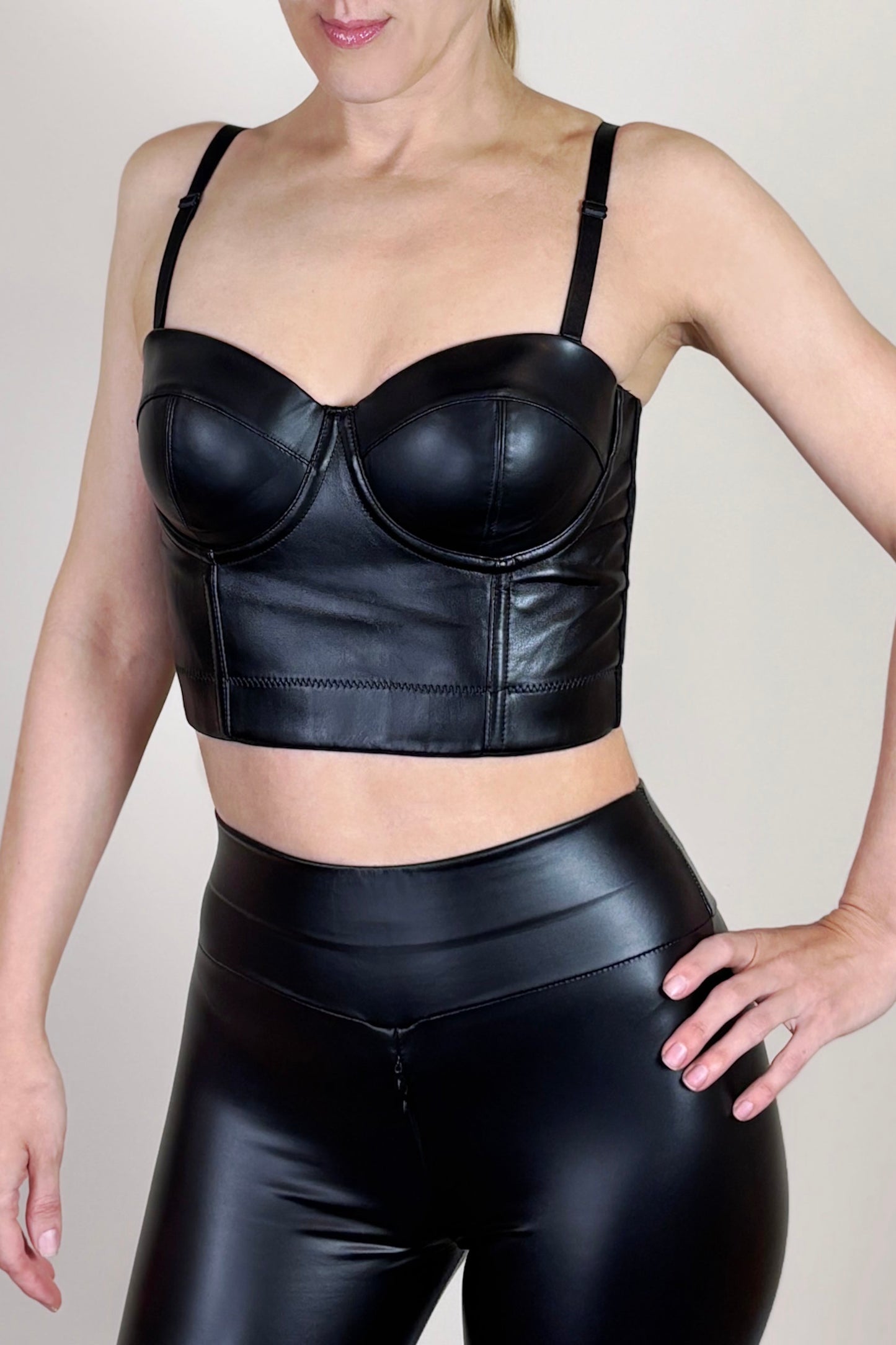 Black PU Leather Corset Top