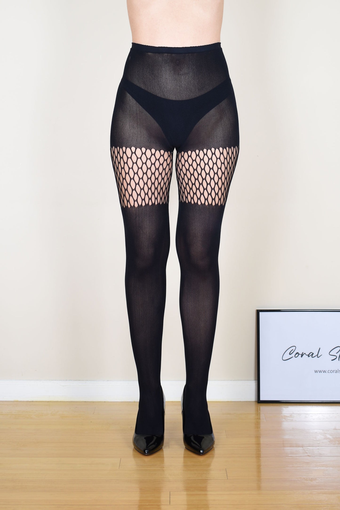 Tights with Wide Fishnet Bands