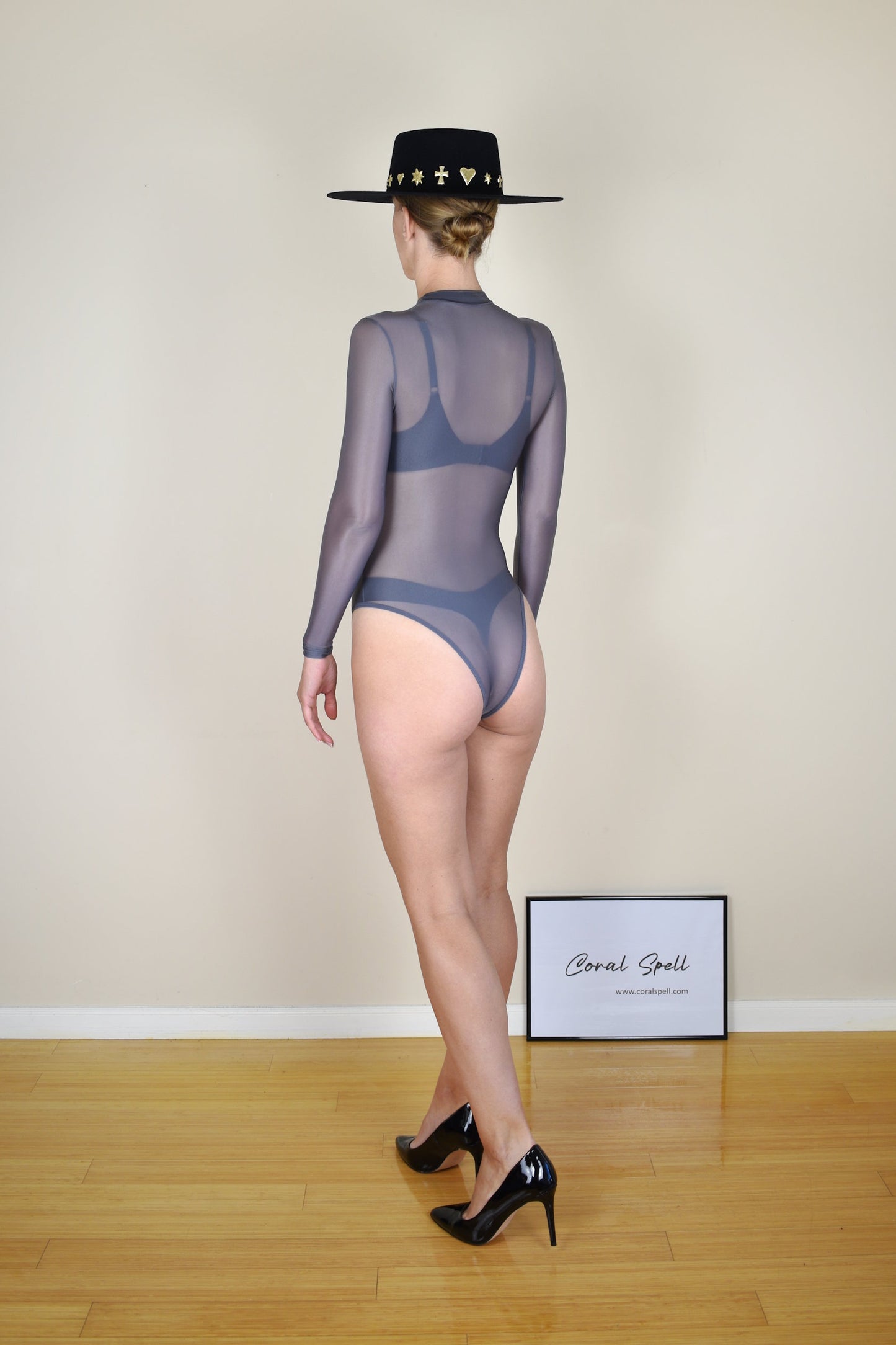 Silver Glossy Sheer Nylon Bodysuit