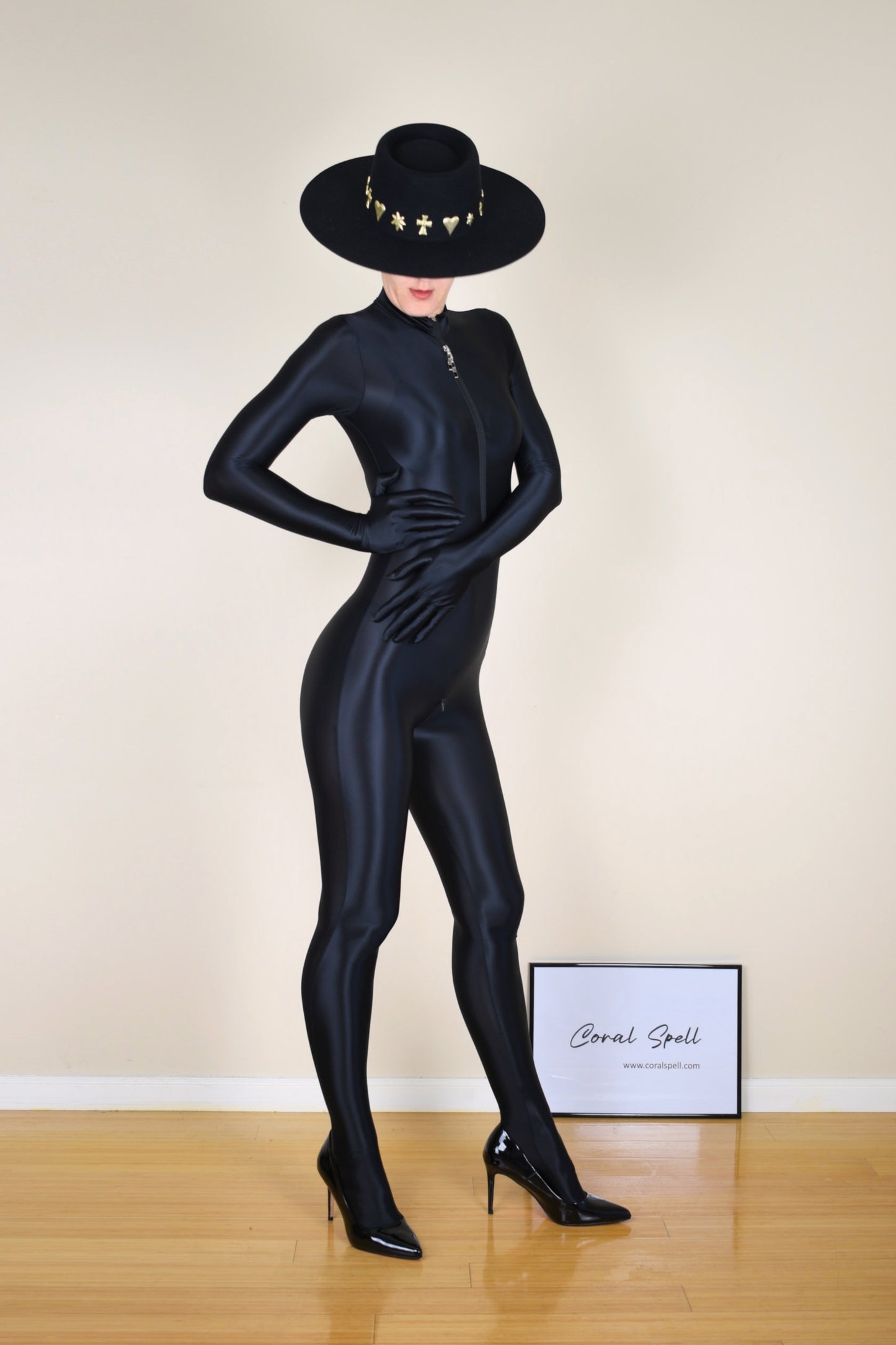 Shiny Spandex Bodystocking with Fingers & Dual Zippers