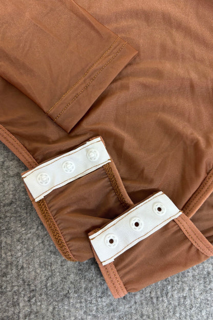 Brown Glossy Sheer Nylon Bodysuit