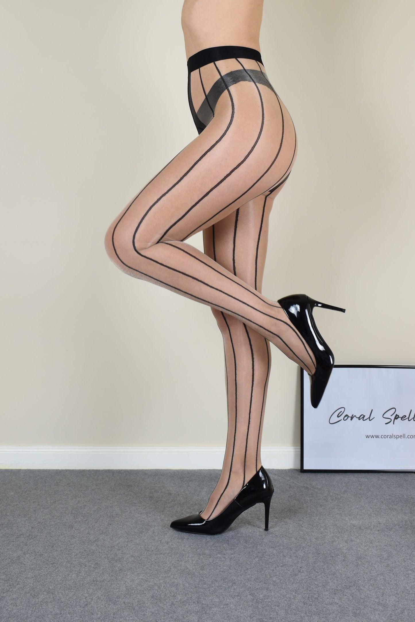 Sheer Striped Crotchless Tights
