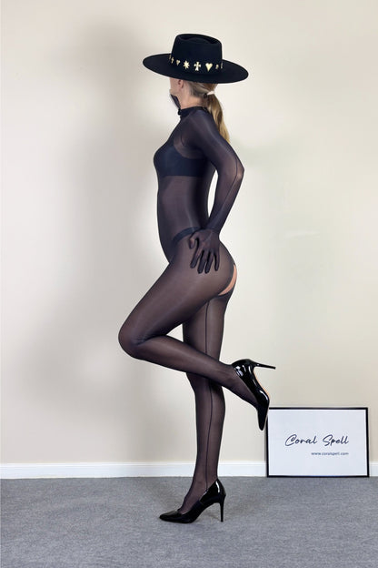 Sheer High Neck Bodystocking with Front or Back Zip
