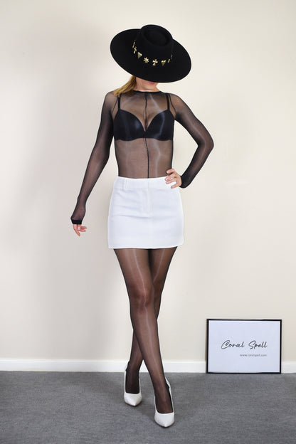 Elegant Sheer Bodystocking with Open Crotch - Solid Black or Solid Nude