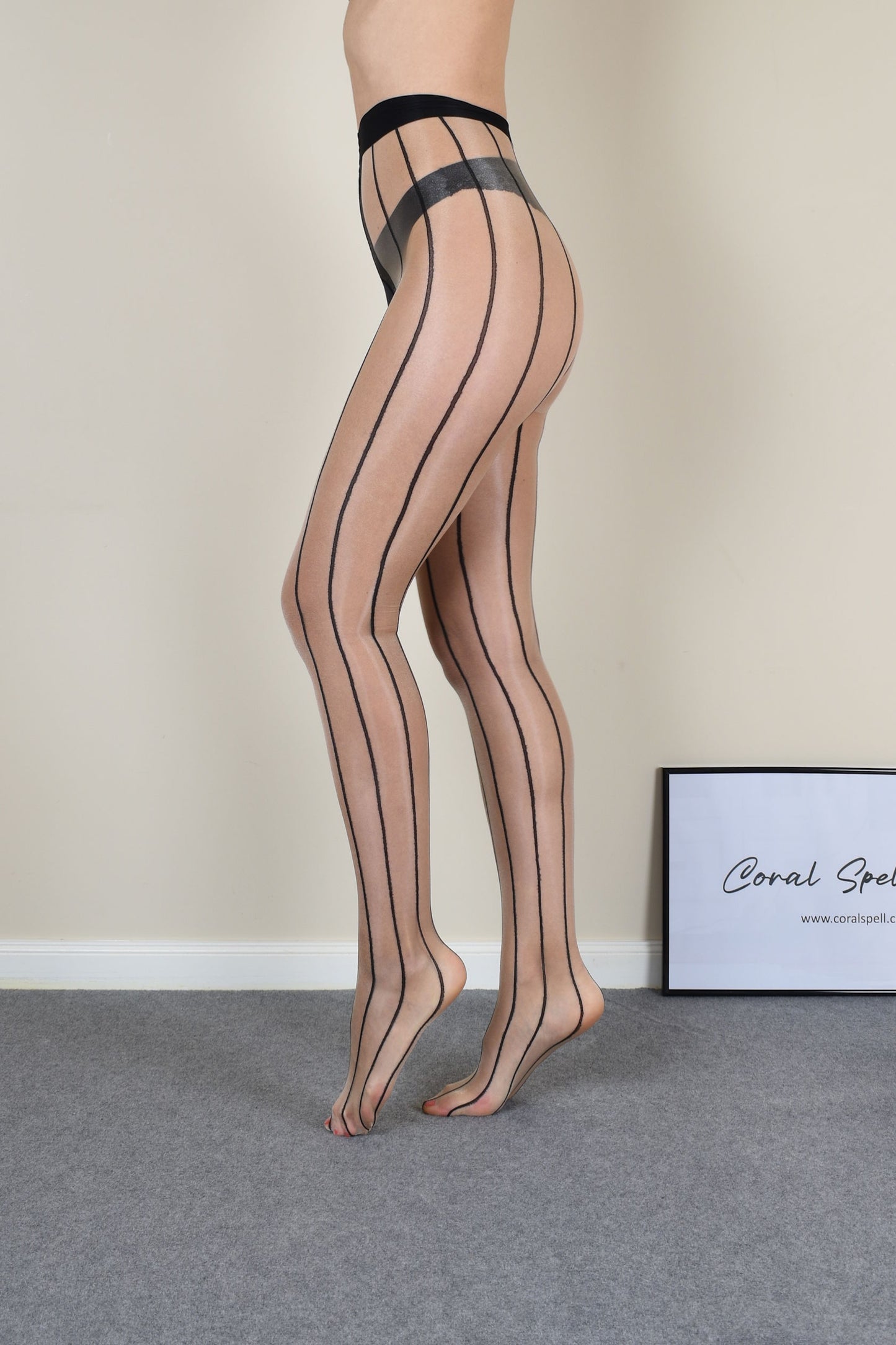 Sheer Striped Crotchless Tights