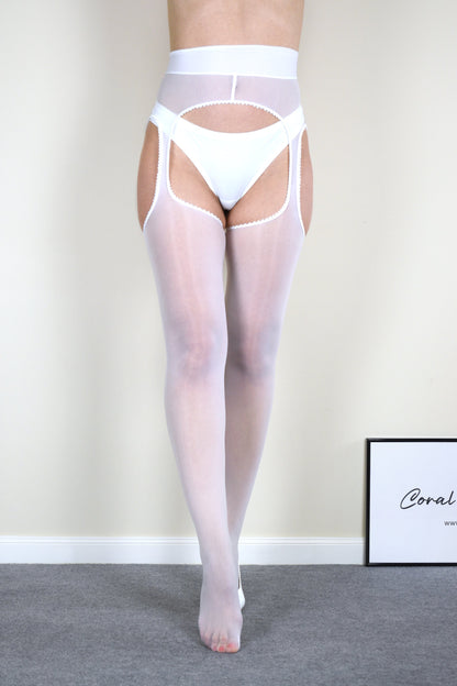 White Tights with Suspender-Style Design