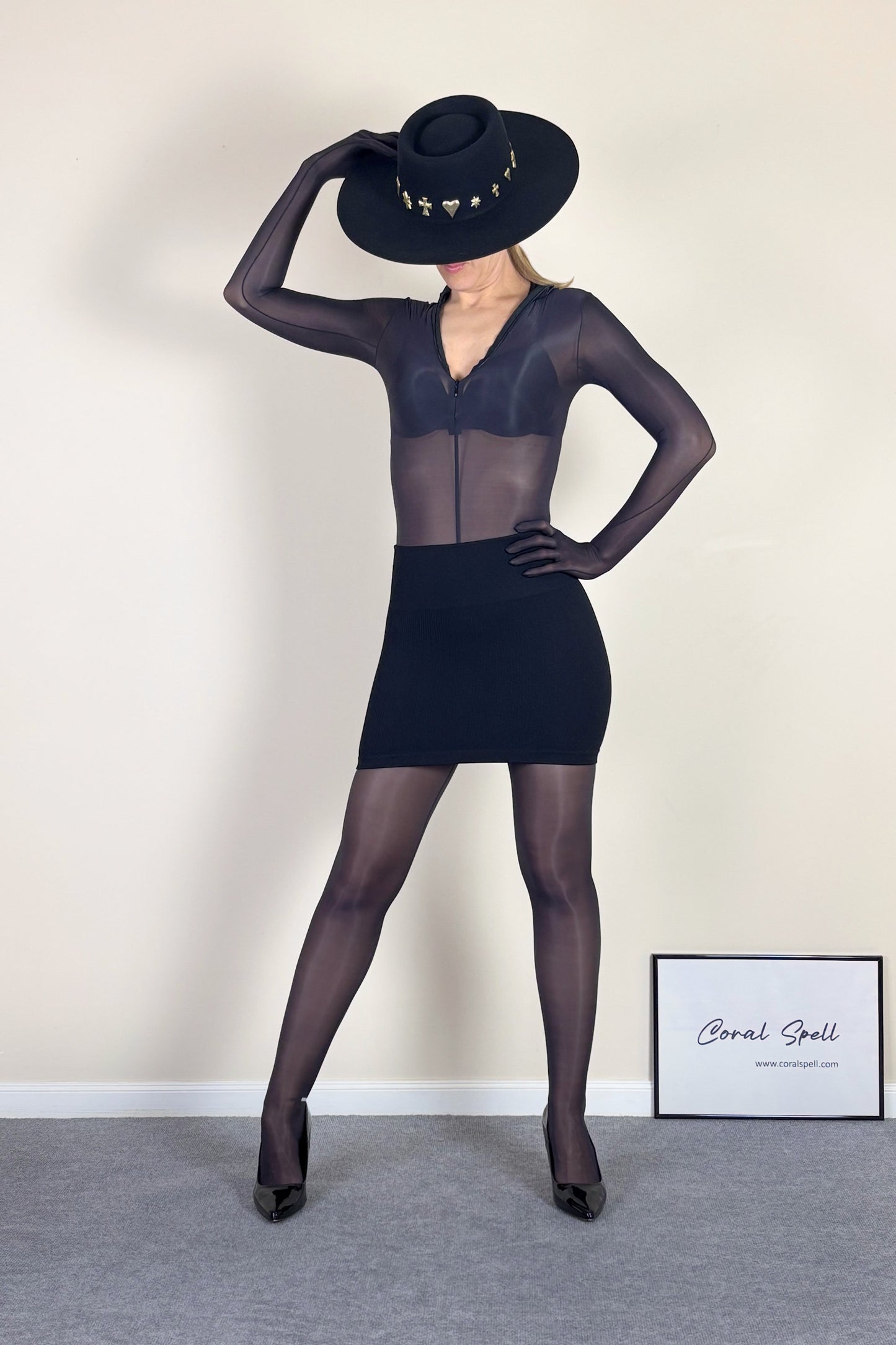 Sheer High Neck Bodystocking with Front or Back Zip