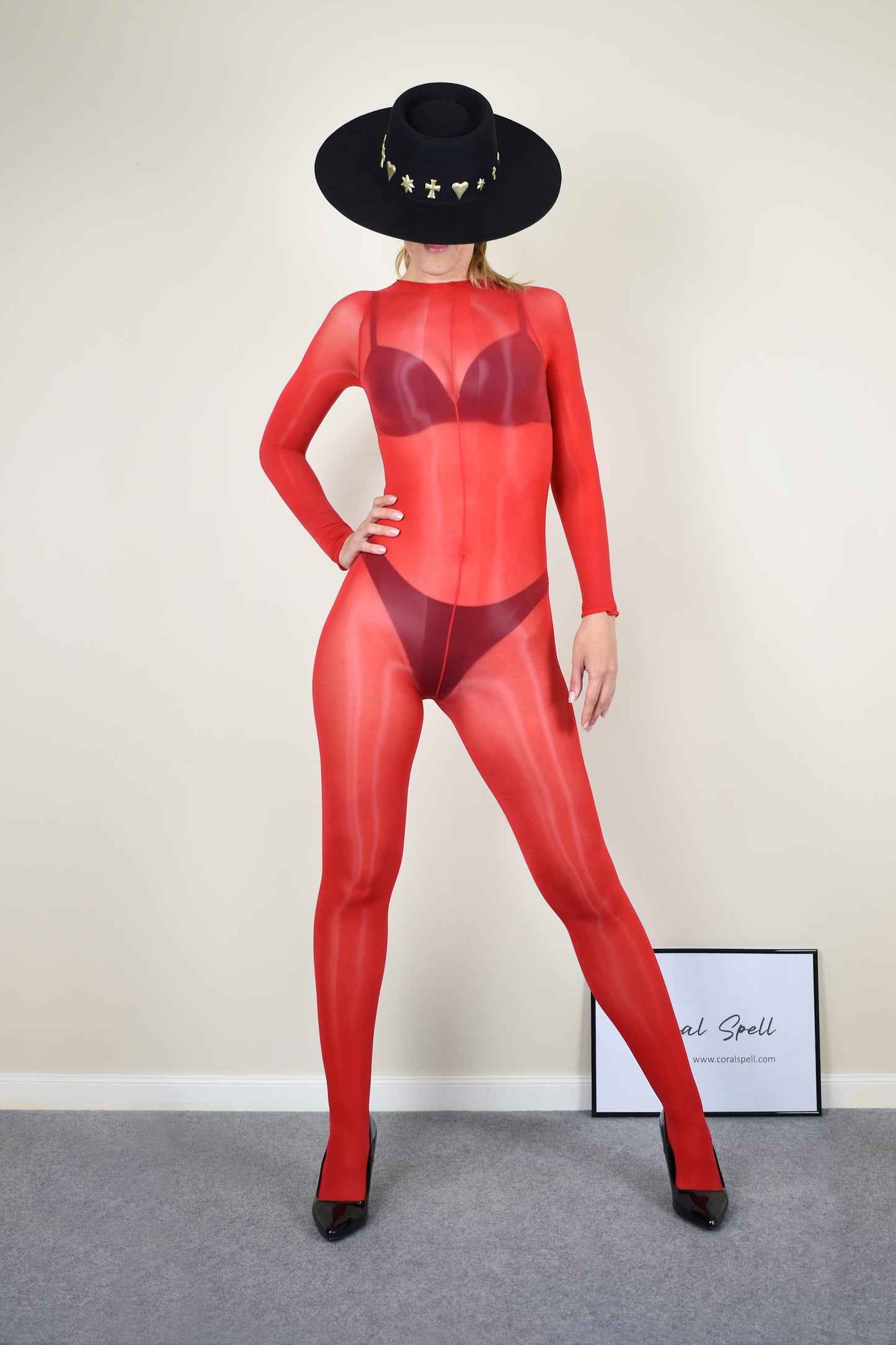 Glossy Full Body Catsuit - Closed Crotch