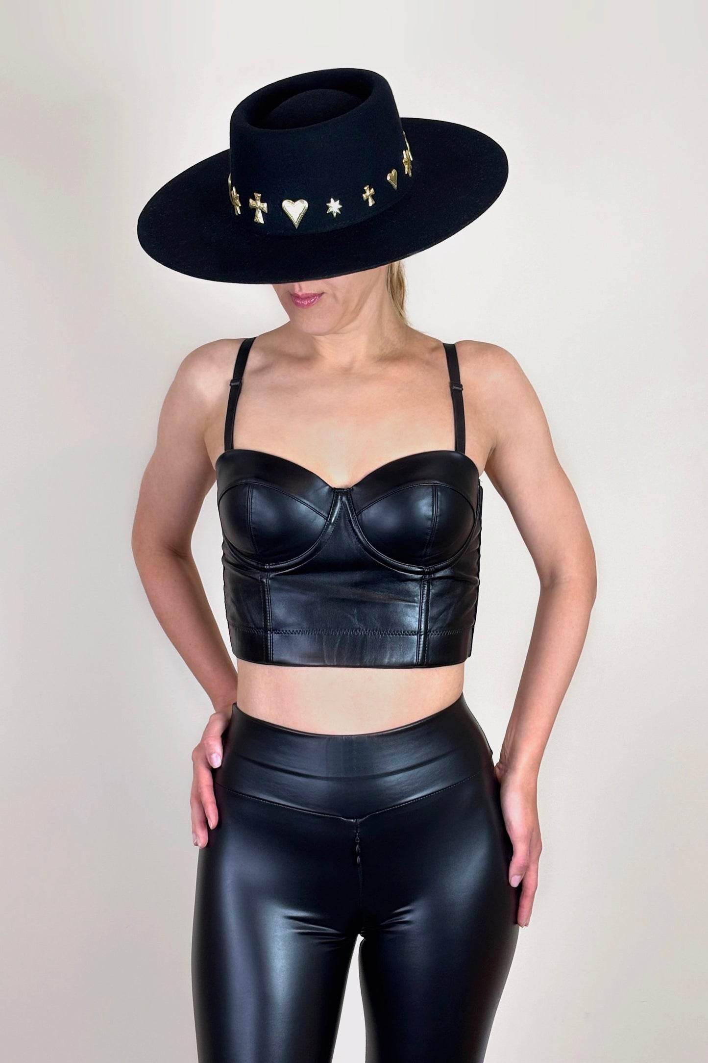 Black PU Leather Corset Top