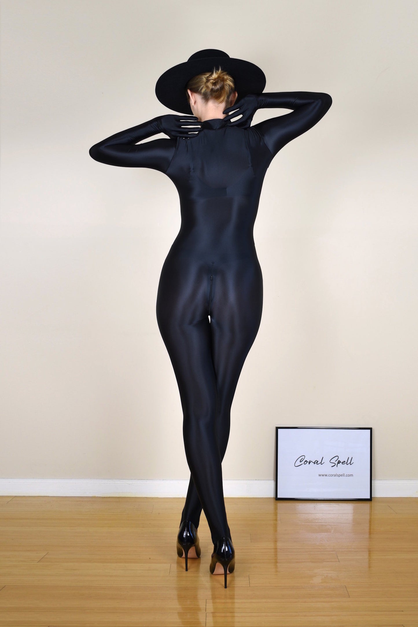 Shiny Spandex Bodystocking with Fingers & Dual Zippers