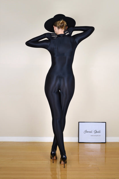 Shiny Spandex Bodystocking with Fingers & Dual Zippers