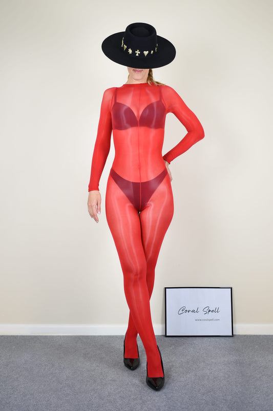 Glossy Full Body Catsuit - Closed Crotch