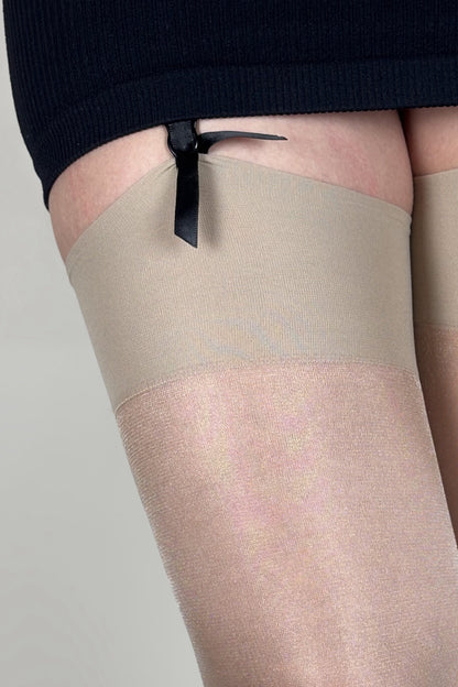 Nude 12D Glossy Sheer Thigh High Stockings with Plain Top