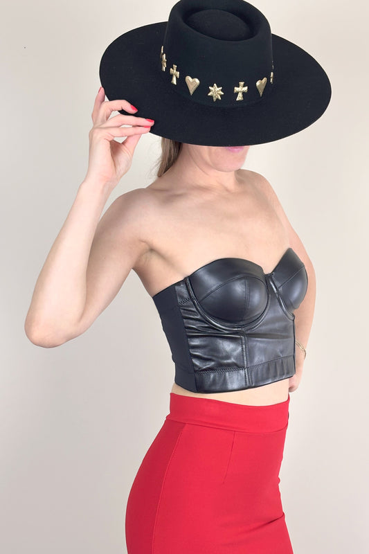 Black PU Leather Corset Top